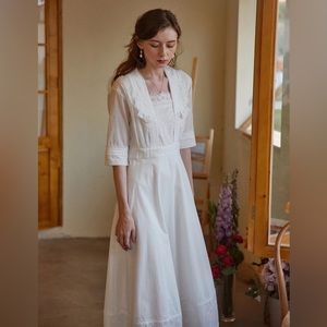 Simple Retro Lace Trim Tie Back Dress Size M